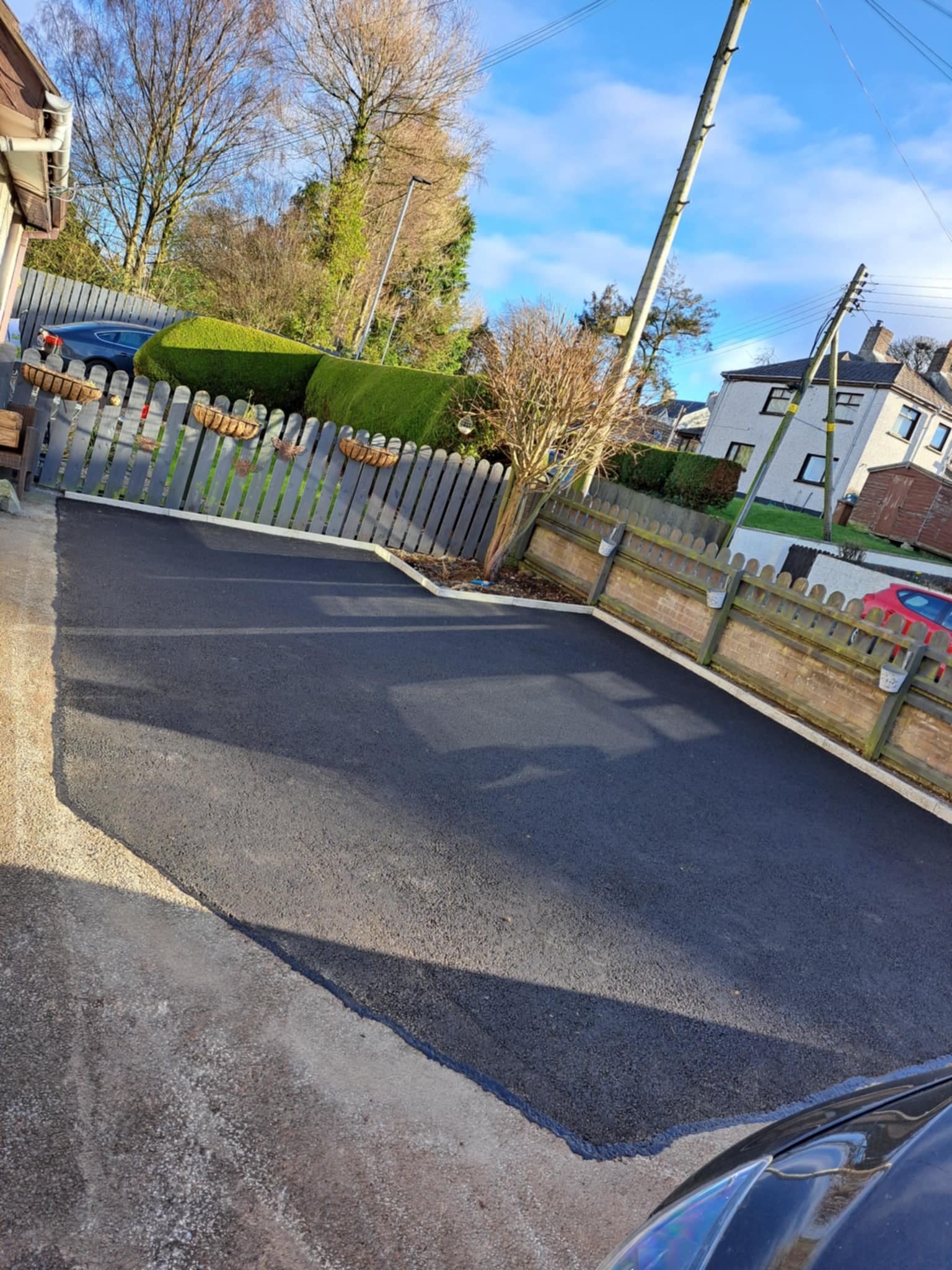 Newly laid tarmac driveay